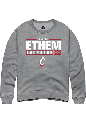 gracie ethem  Rally Cincinnati Bearcats Mens Graphite NIL Stacked Box Long Sleeve Crew Sweatshirt