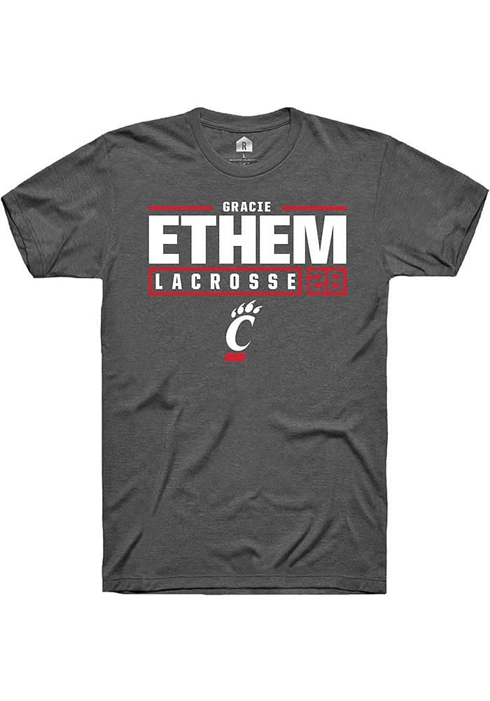 gracie ethem Cincinnati Bearcats Dark Grey Rally NIL Stacked Box Short Sleeve T Shirt