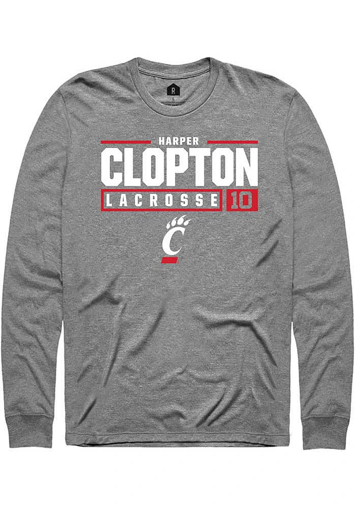 Harper Clopton  Cincinnati Bearcats Graphite Rally NIL Stacked Box Long Sleeve T Shirt