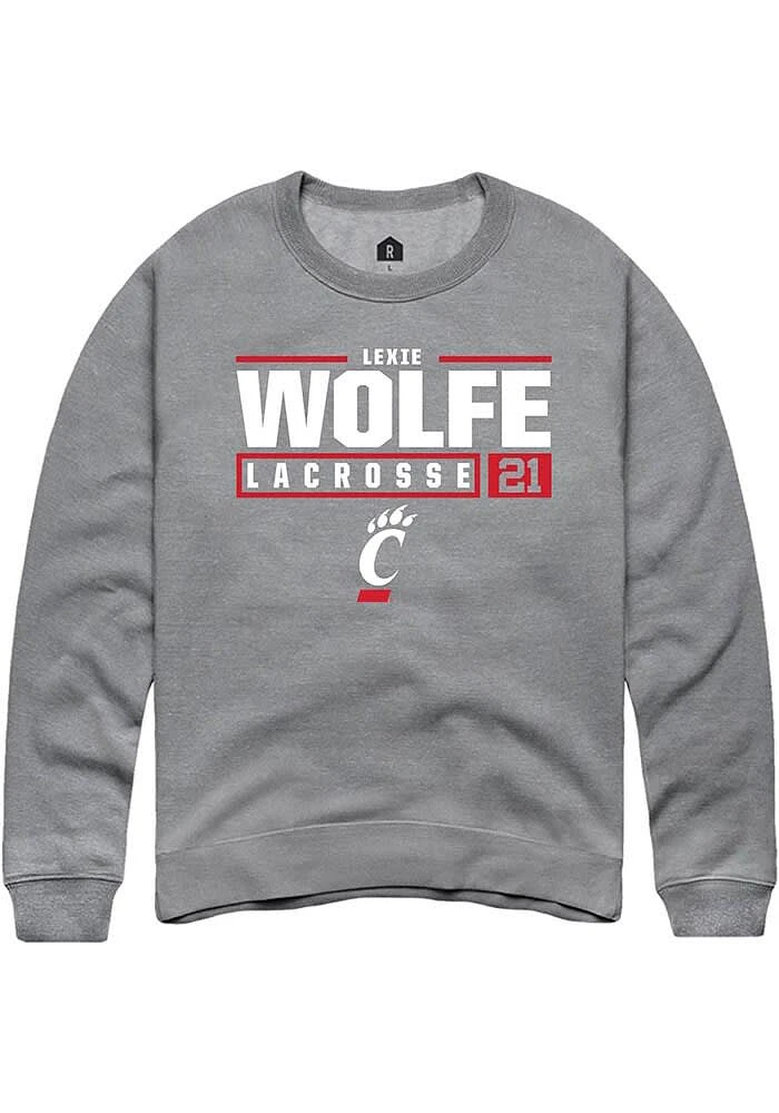 Lexie Wolfe Rally Cincinnati Bearcats Mens Graphite NIL Stacked Box Long Sleeve Crew Sweatshirt