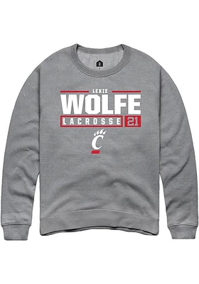 Lexie Wolfe  Rally Cincinnati Bearcats Mens Graphite NIL Stacked Box Long Sleeve Crew Sweatshirt