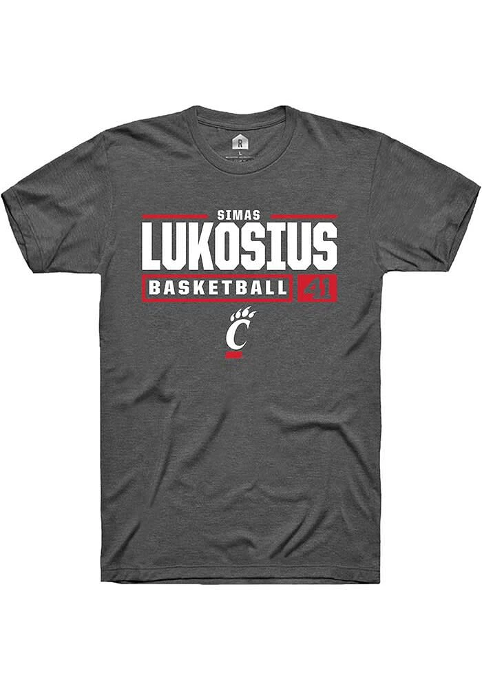 Simas Lukosius  Cincinnati Bearcats Dark Grey Rally NIL Stacked Box Short Sleeve T Shirt