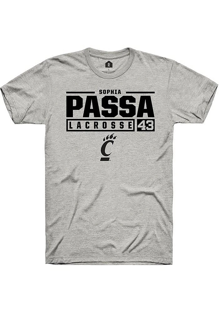 Sophia Passa Cincinnati Bearcats Ash Rally NIL Stacked Box Short Sleeve T Shirt