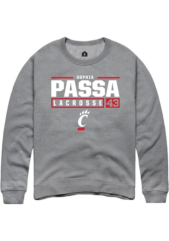 Sophia Passa  Rally Cincinnati Bearcats Mens Graphite NIL Stacked Box Long Sleeve Crew Sweatshirt