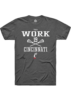 Thea Work  Cincinnati Bearcats Dark Grey Rally NIL Sport Icon Short Sleeve T Shirt