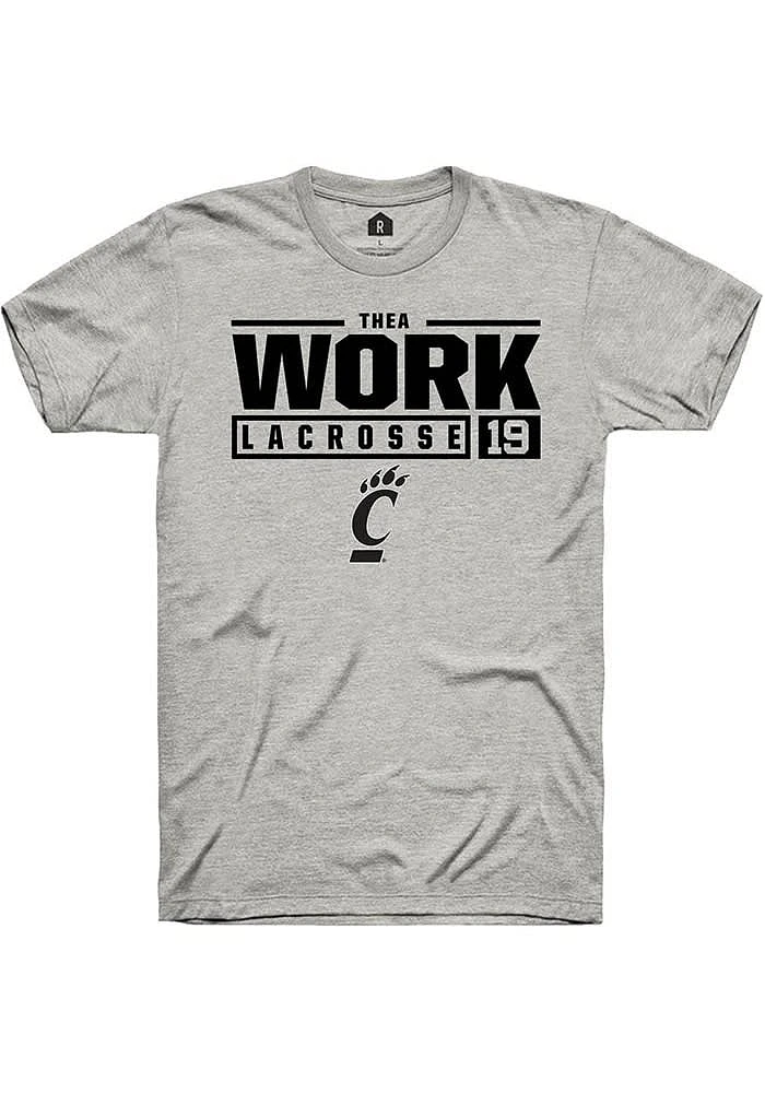 Thea Work Cincinnati Bearcats Ash Rally NIL Stacked Box Short Sleeve T Shirt