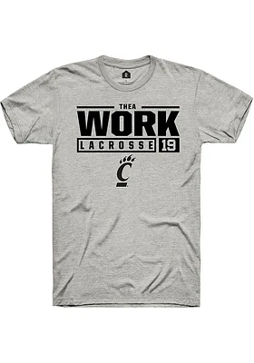 Thea Work  Cincinnati Bearcats Ash Rally NIL Stacked Box Short Sleeve T Shirt