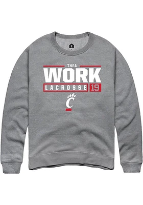 Thea Work  Rally Cincinnati Bearcats Mens Graphite NIL Stacked Box Long Sleeve Crew Sweatshirt