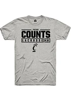 Veronica Counts  Cincinnati Bearcats Ash Rally NIL Stacked Box Short Sleeve T Shirt