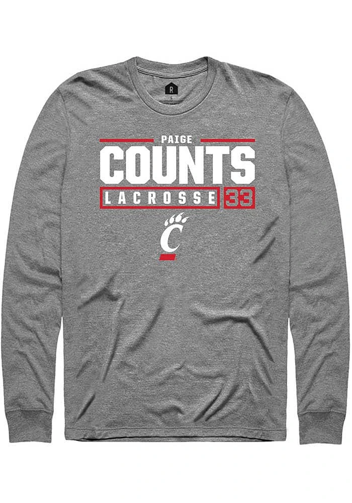 Veronica Counts Cincinnati Bearcats Graphite Rally NIL Stacked Box Long Sleeve T Shirt