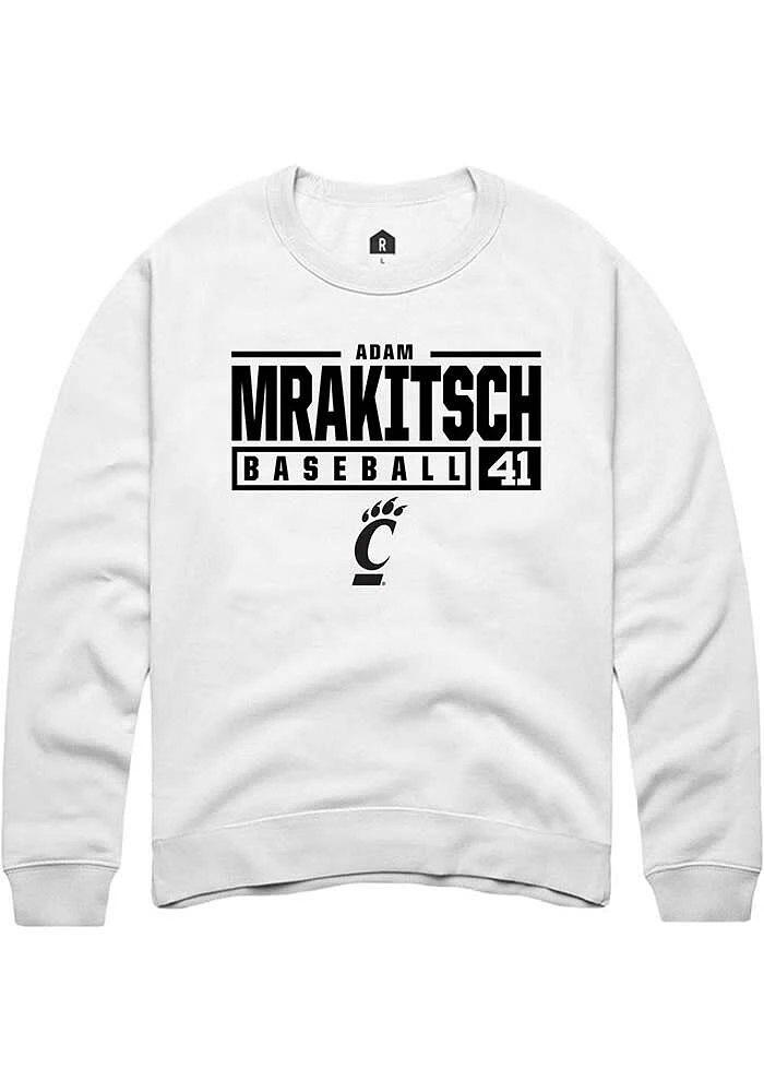 Adam Mrakitsch Rally Cincinnati Bearcats Mens NIL Stacked Box Long Sleeve Crew Sweatshirt