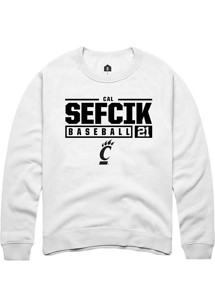 Cal Sefcik Rally Cincinnati Bearcats Mens NIL Stacked Box Long Sleeve Crew Sweatshirt
