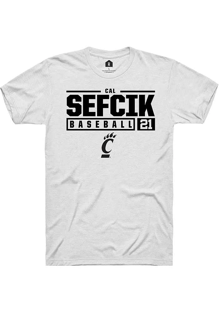 Cal Sefcik Cincinnati Bearcats Rally NIL Stacked Box Short Sleeve T Shirt