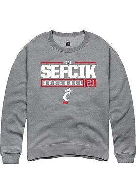 Cal Sefcik  Rally Cincinnati Bearcats Mens Graphite NIL Stacked Box Long Sleeve Crew Sweatshirt