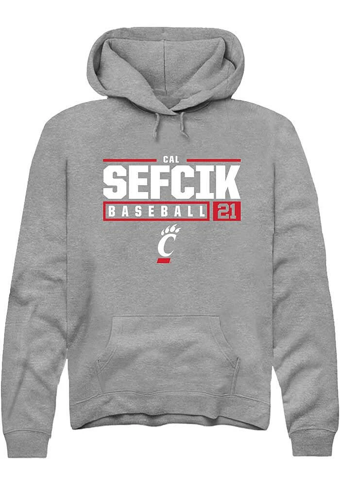 Cal Sefcik Rally Cincinnati Bearcats Mens Graphite NIL Stacked Box Long Sleeve Hoodie