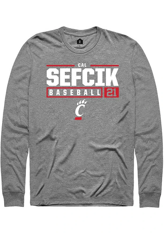 Cal Sefcik  Cincinnati Bearcats Graphite Rally NIL Stacked Box Long Sleeve T Shirt