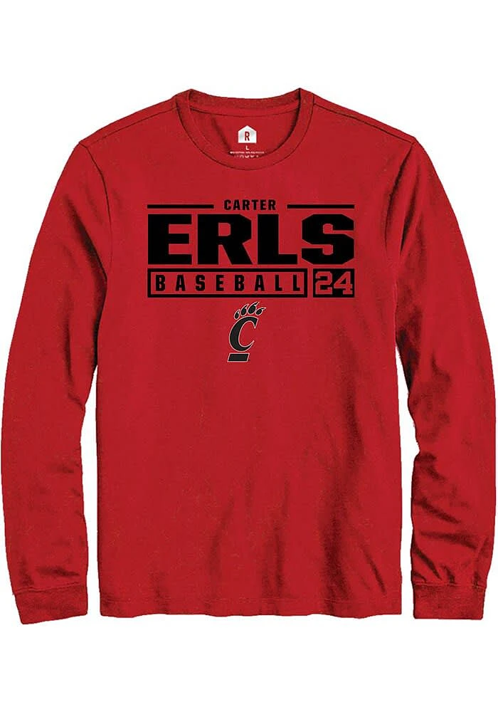 Carter Erls Cincinnati Bearcats Rally NIL Stacked Box Long Sleeve T Shirt