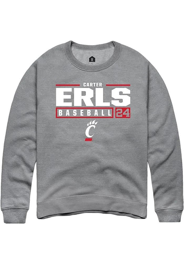Carter Erls Rally Cincinnati Bearcats Mens Graphite NIL Stacked Box Long Sleeve Crew Sweatshirt