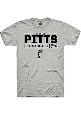 Derrick Pitts  Cincinnati Bearcats Ash Rally NIL Stacked Box Short Sleeve T Shirt