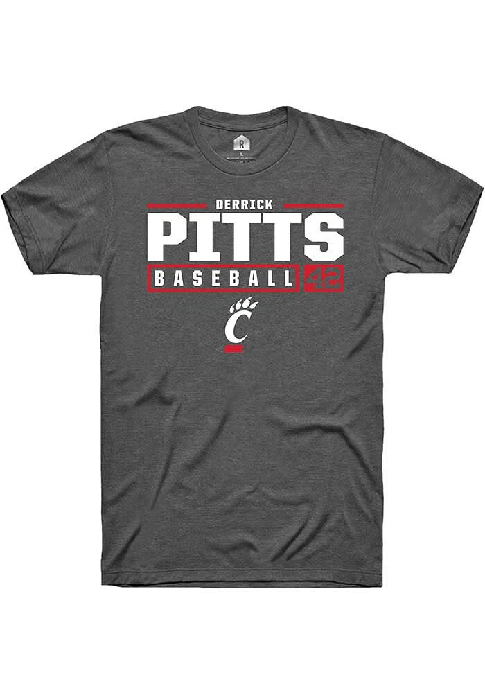 Derrick Pitts Cincinnati Bearcats Dark Grey Rally NIL Stacked Box Short Sleeve T Shirt