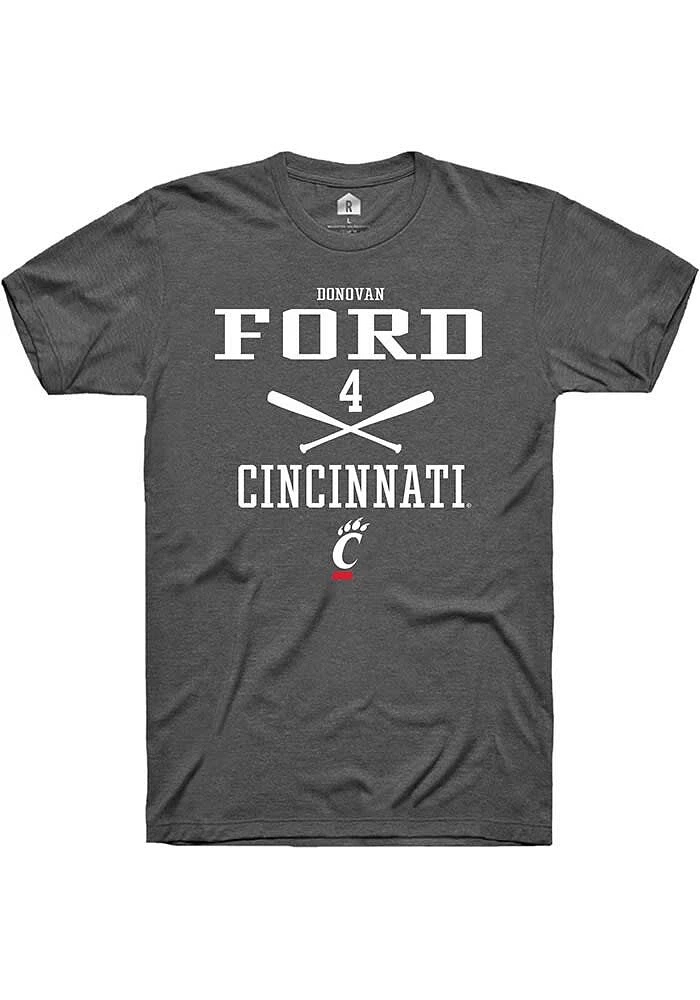 Donovan Ford  Cincinnati Bearcats Dark Grey Rally NIL Sport Icon Short Sleeve T Shirt