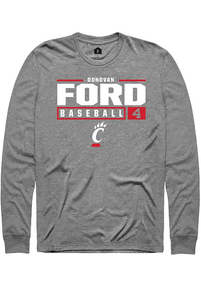 Donovan Ford  Cincinnati Bearcats Graphite Rally NIL Stacked Box Long Sleeve T Shirt