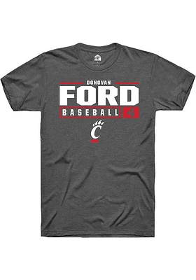 Donovan Ford  Cincinnati Bearcats Dark Grey Rally NIL Stacked Box Short Sleeve T Shirt