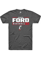 Donovan Ford  Cincinnati Bearcats Dark Grey Rally NIL Stacked Box Short Sleeve T Shirt