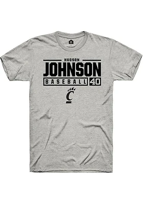 Hudson Johnson  Cincinnati Bearcats Ash Rally NIL Stacked Box Short Sleeve T Shirt