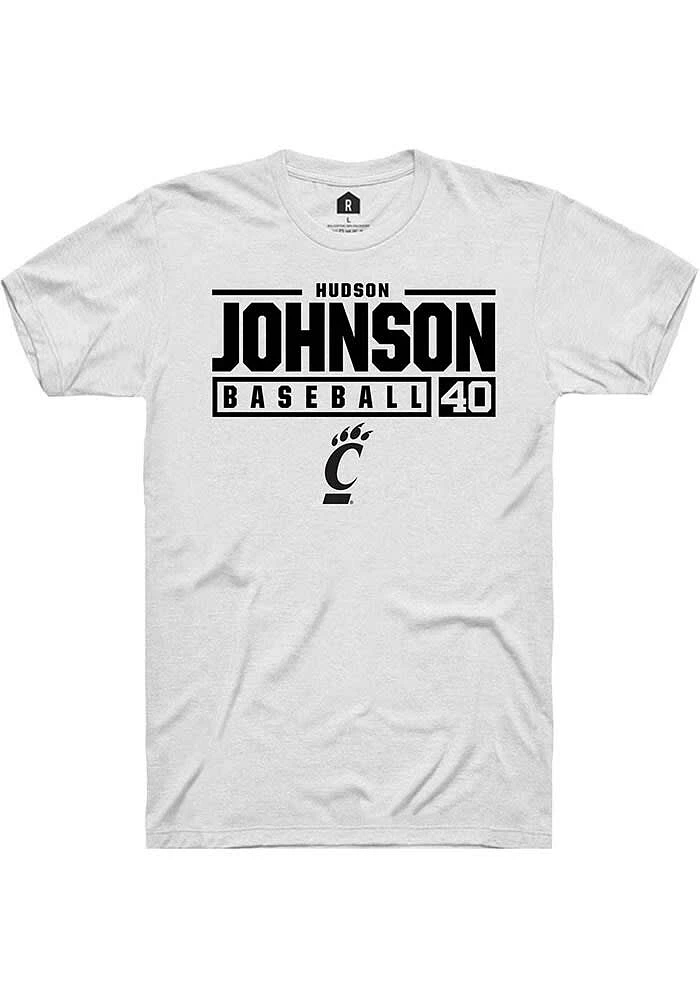 Hudson Johnson Cincinnati Bearcats Rally NIL Stacked Box Short Sleeve T Shirt