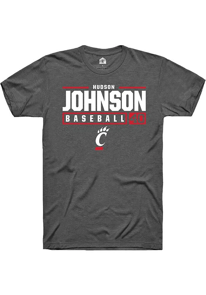 Hudson Johnson  Cincinnati Bearcats Dark Grey Rally NIL Stacked Box Short Sleeve T Shirt