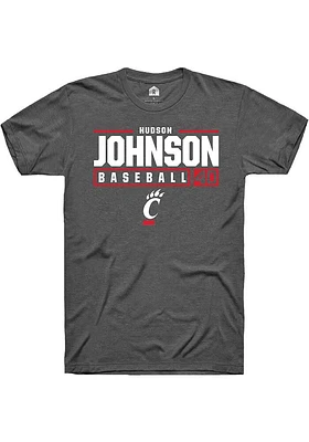 Hudson Johnson  Cincinnati Bearcats Dark Grey Rally NIL Stacked Box Short Sleeve T Shirt