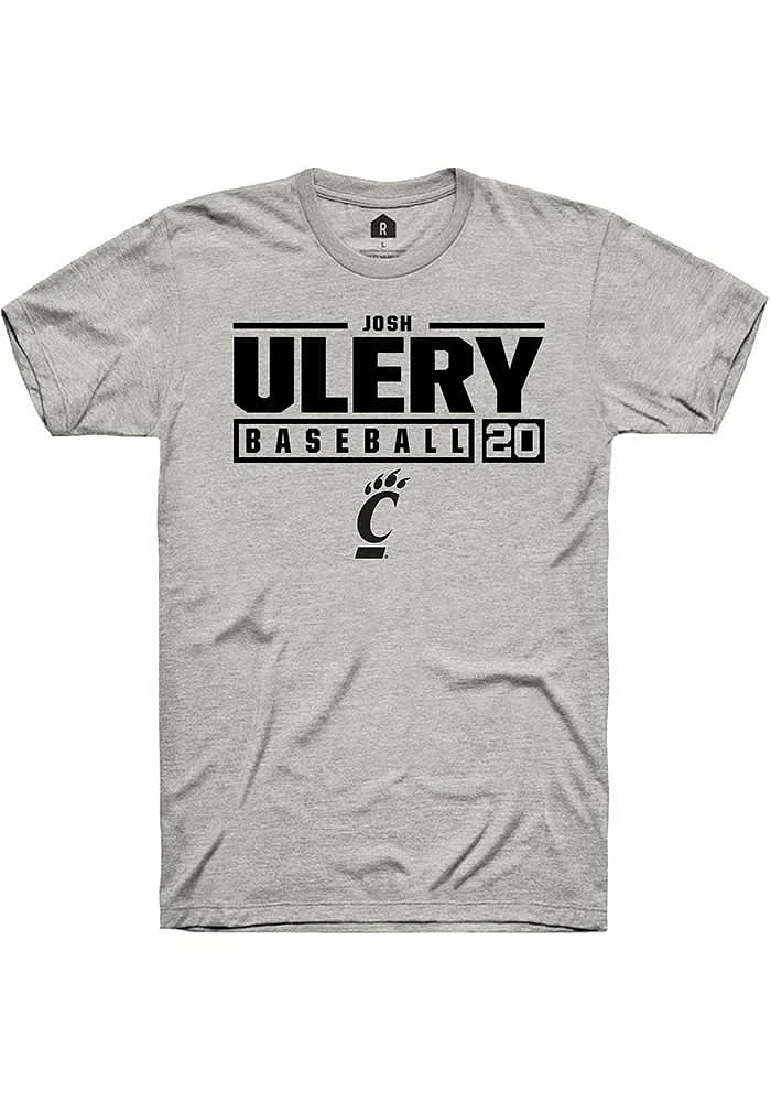 Josh Ulery Cincinnati Bearcats Ash Rally NIL Stacked Box Short Sleeve T Shirt