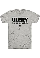 Josh Ulery  Cincinnati Bearcats Ash Rally NIL Stacked Box Short Sleeve T Shirt