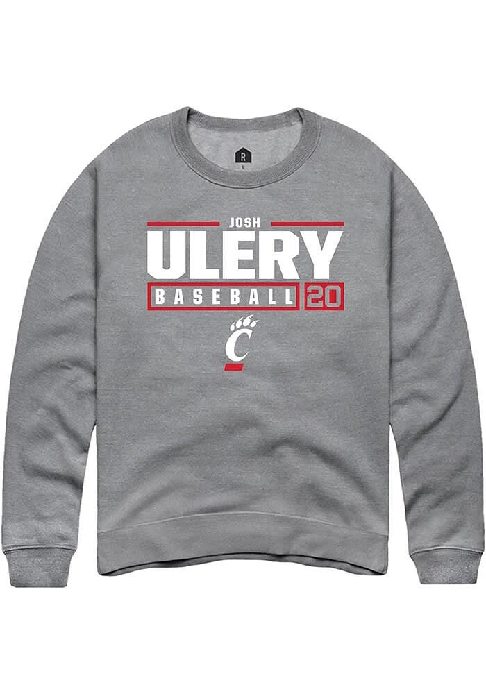 Josh Ulery  Rally Cincinnati Bearcats Mens Graphite NIL Stacked Box Long Sleeve Crew Sweatshirt