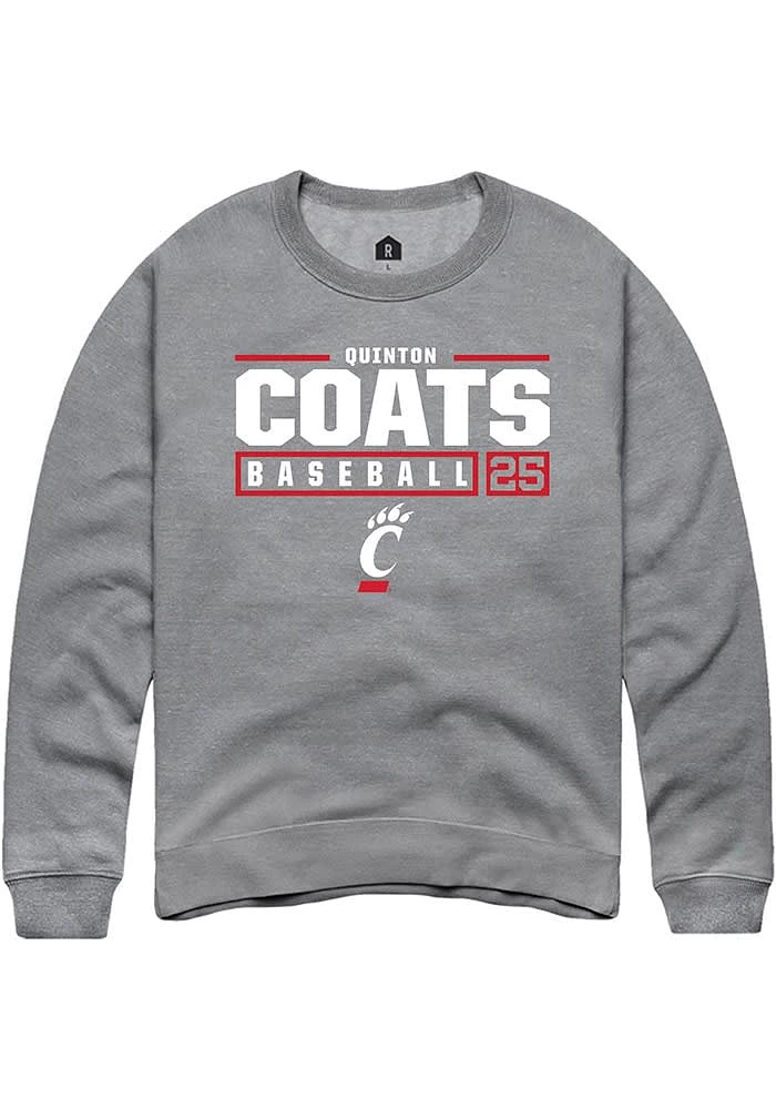 Quinton Coats  Rally Cincinnati Bearcats Mens Graphite NIL Stacked Box Long Sleeve Crew Sweatshirt