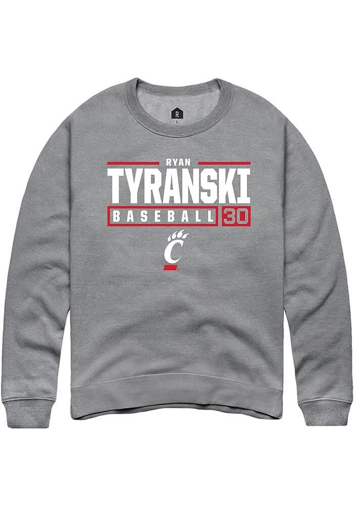 Ryan Tyranski  Rally Cincinnati Bearcats Mens Graphite NIL Stacked Box Long Sleeve Crew Sweatshirt