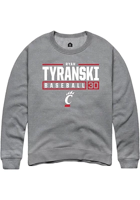 Ryan Tyranski  Rally Cincinnati Bearcats Mens Graphite NIL Stacked Box Long Sleeve Crew Sweatshirt