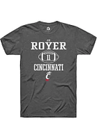 Joe Royer  Cincinnati Bearcats Dark Grey Rally NIL Sport Icon Short Sleeve T Shirt