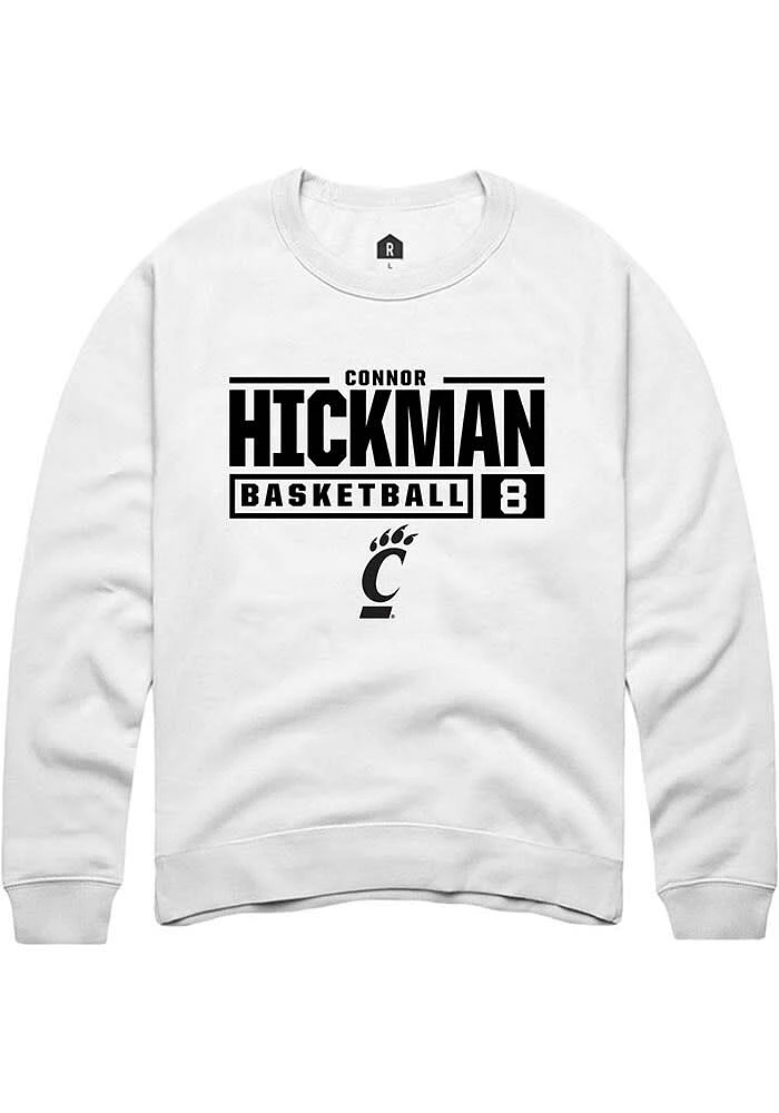 Connor Hickman Rally Cincinnati Bearcats Mens NIL Stacked Box Long Sleeve Crew Sweatshirt