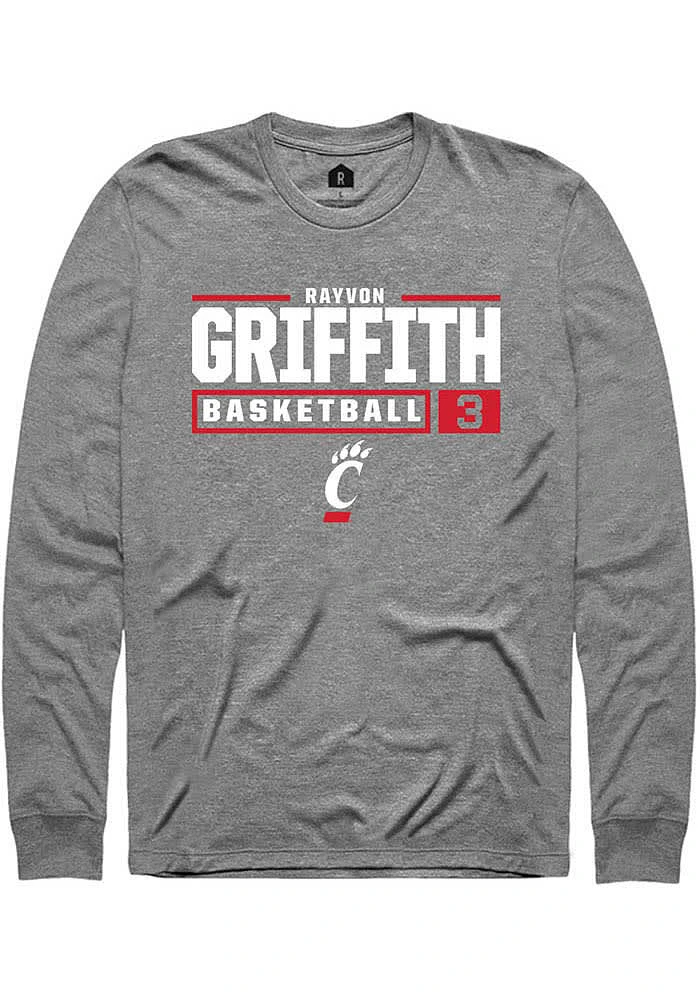 Rayvon Griffith  Cincinnati Bearcats Graphite Rally NIL Stacked Box Long Sleeve T Shirt