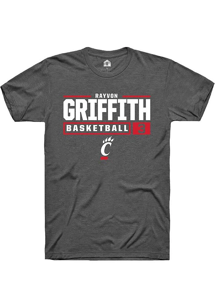 Rayvon Griffith  Cincinnati Bearcats Dark Grey Rally NIL Stacked Box Short Sleeve T Shirt