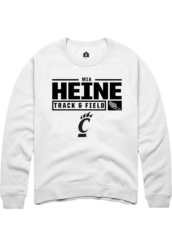 Mia Heine Rally Cincinnati Bearcats Mens NIL Stacked Box Long Sleeve Crew Sweatshirt