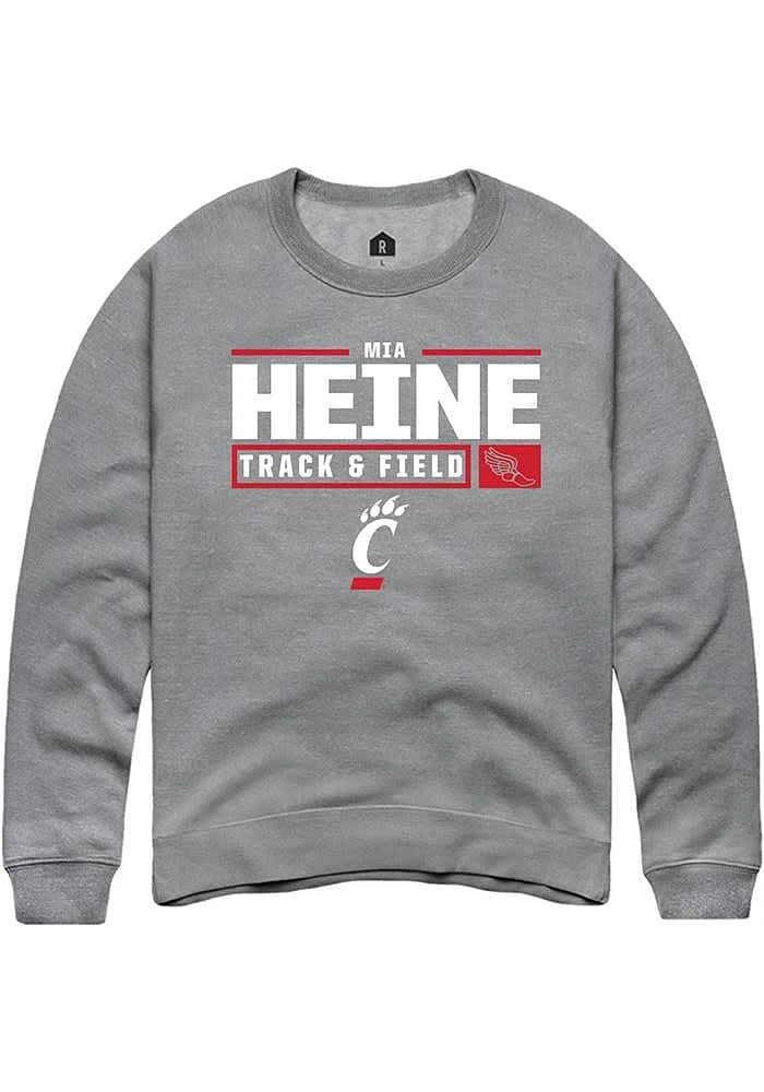 Mia Heine Rally Cincinnati Bearcats Mens Graphite NIL Stacked Box Long Sleeve Crew Sweatshirt