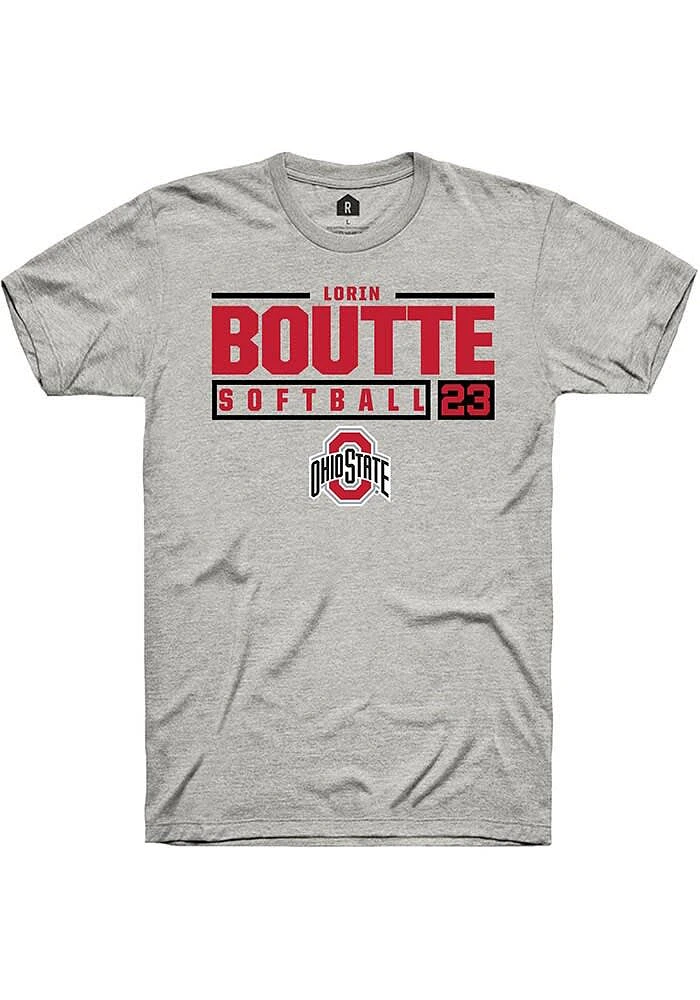 Lorin Boutté Ohio State Buckeyes Ash Rally NIL Stacked Box Short Sleeve T Shirt