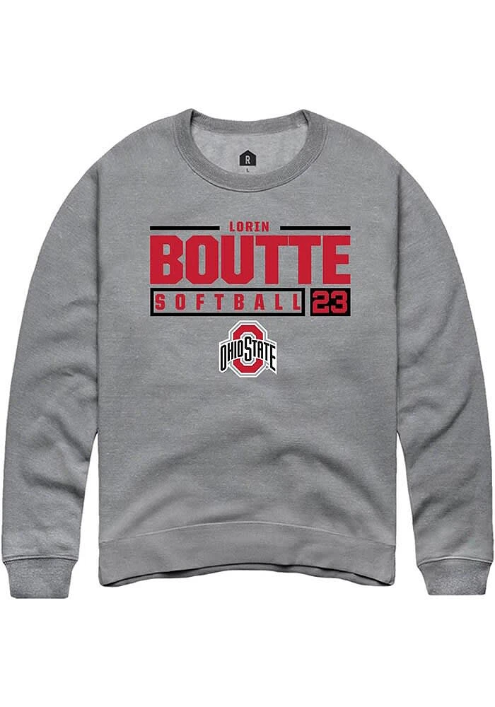 Lorin Boutté Rally Ohio State Buckeyes Mens Graphite NIL Stacked Box Long Sleeve Crew Sweatshirt