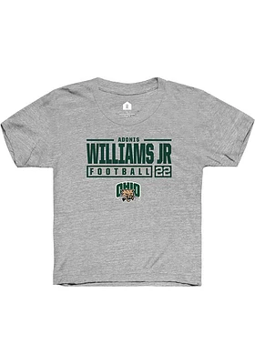 Adonis Williams Jr.  Rally Ohio Bobcats Youth Grey NIL Stacked Box Short Sleeve T-Shirt