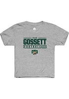 Caleb Gossett  Rally Ohio Bobcats Youth Grey NIL Stacked Box Short Sleeve T-Shirt