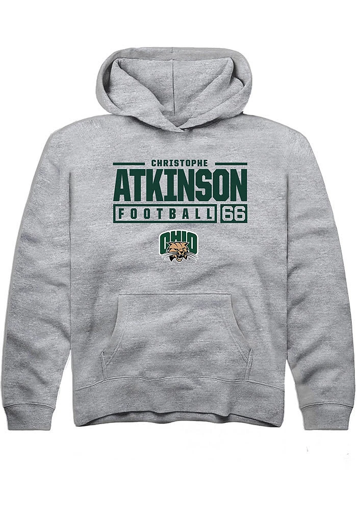 Christophe Atkinson Rally Ohio Bobcats Youth Grey NIL Stacked Box Long Sleeve Hoodie