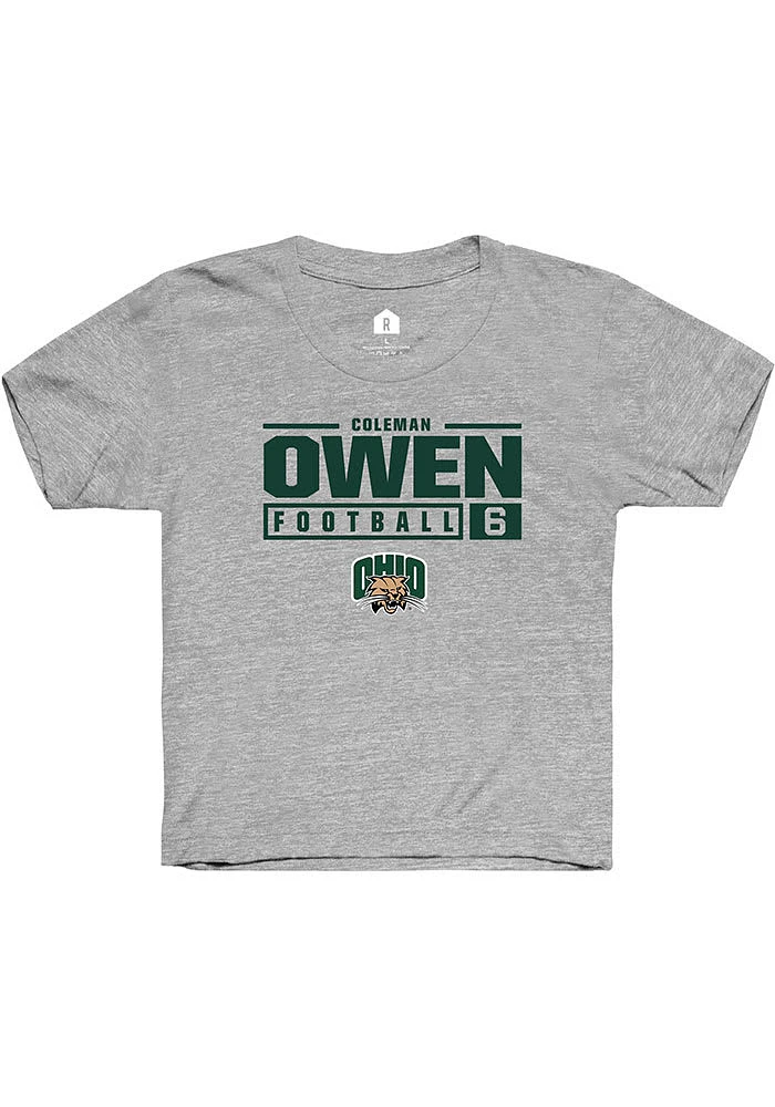 Coleman Owen Rally Ohio Bobcats Youth Grey NIL Stacked Box Short Sleeve T-Shirt